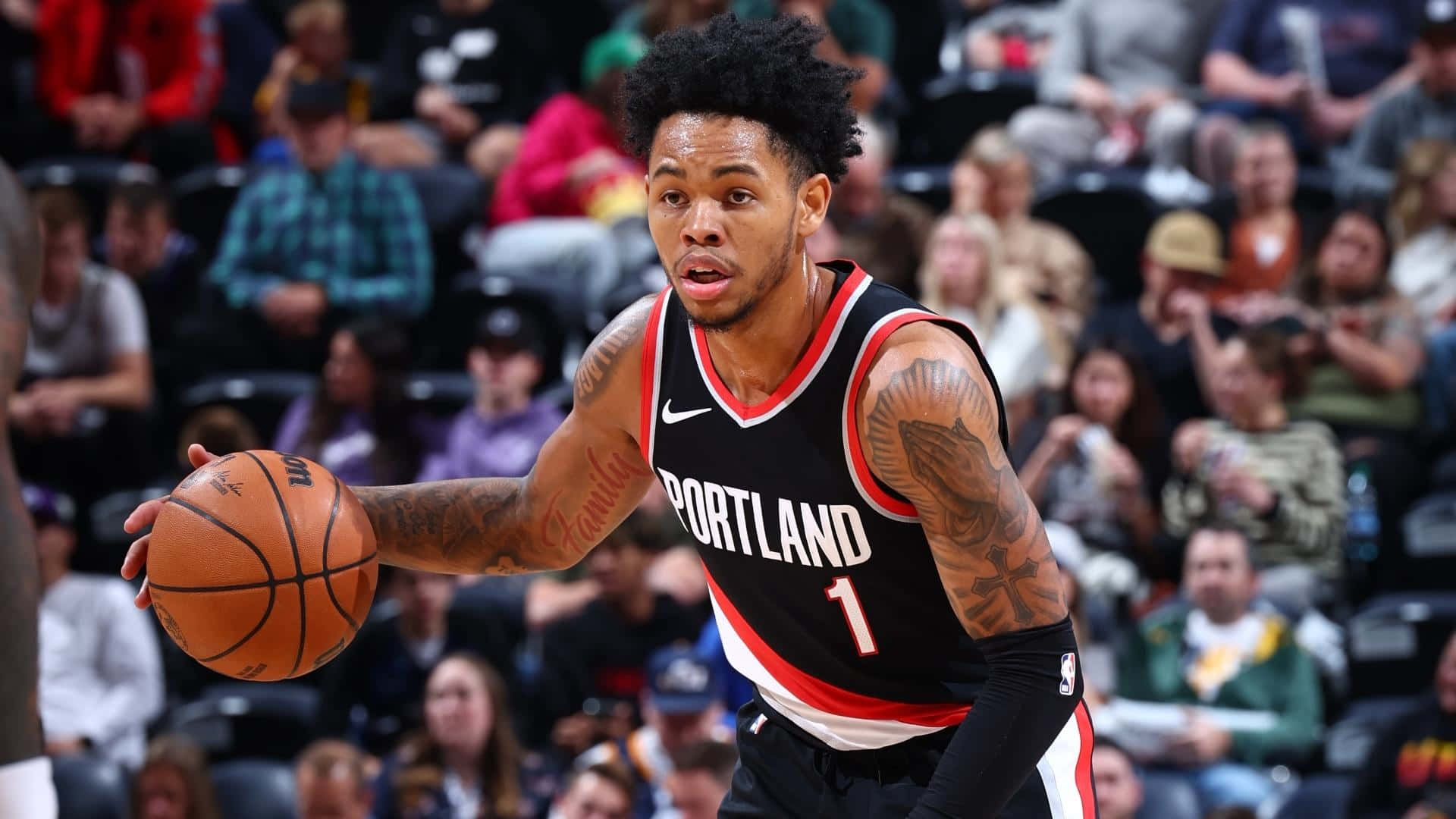 Anfernee Simons Portland Trail Blazers Actiefoto Achtergrond