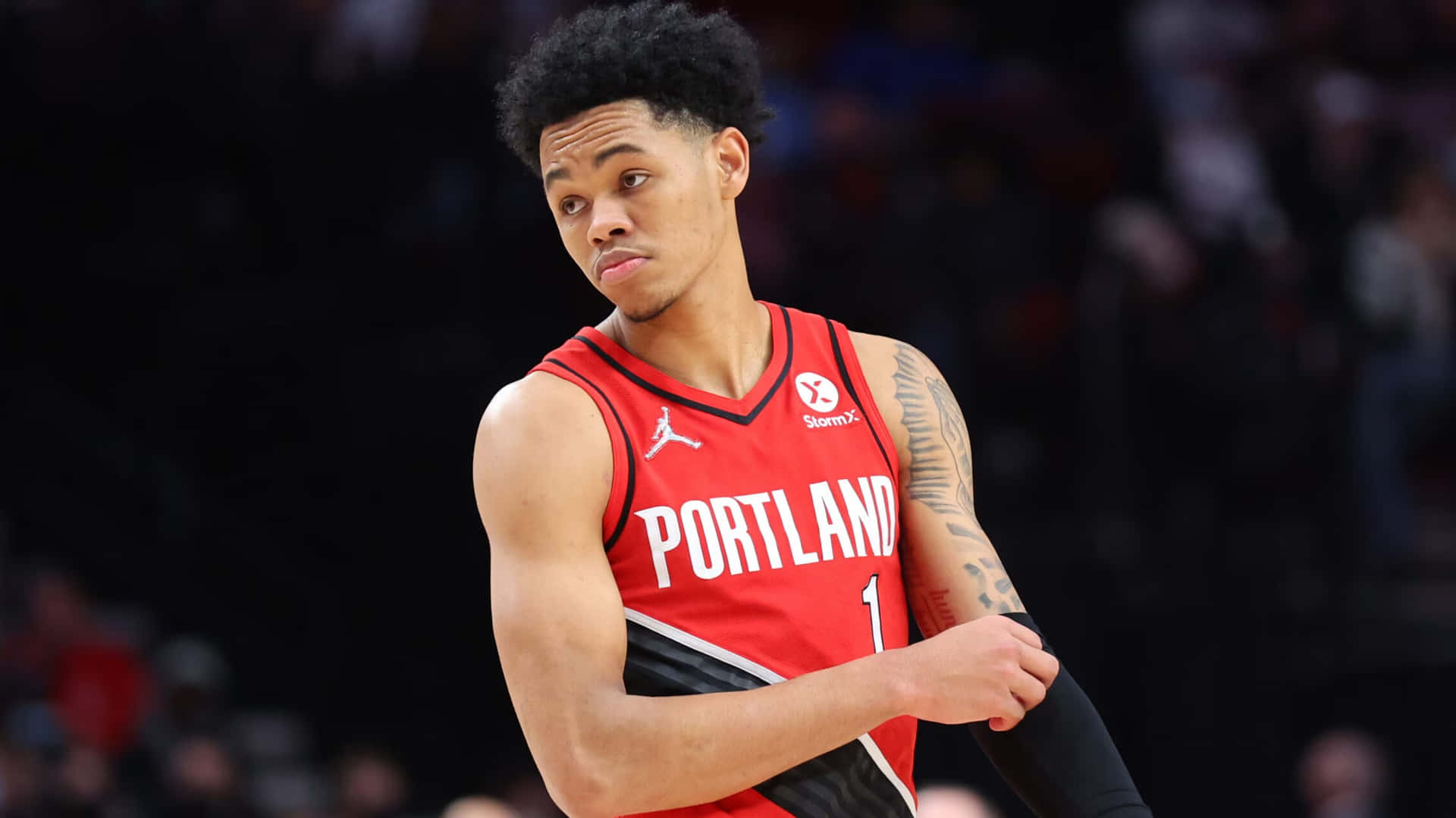 Anfernee Simons Portland Trail Blazers Court Actie Achtergrond