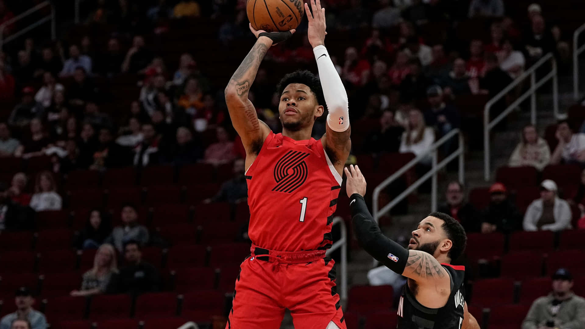 Anfernee Simons Portland Trail Blazers Sprong Schot Achtergrond