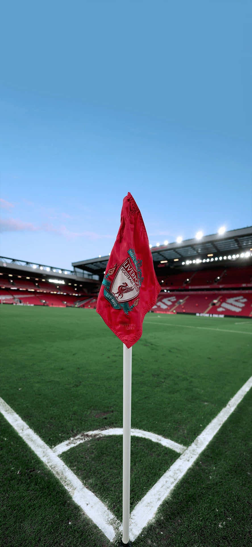 Anfield Hoekvlag Bij Dusk Achtergrond