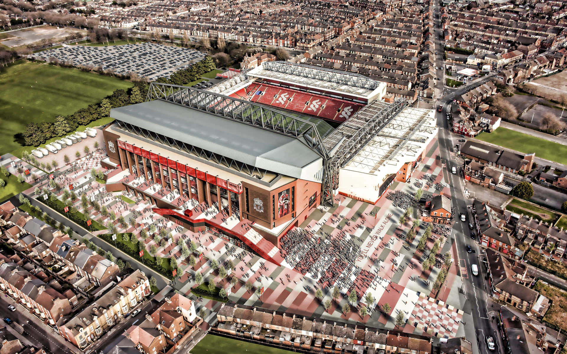 Anfield Stadium Aerial View Wallpaper