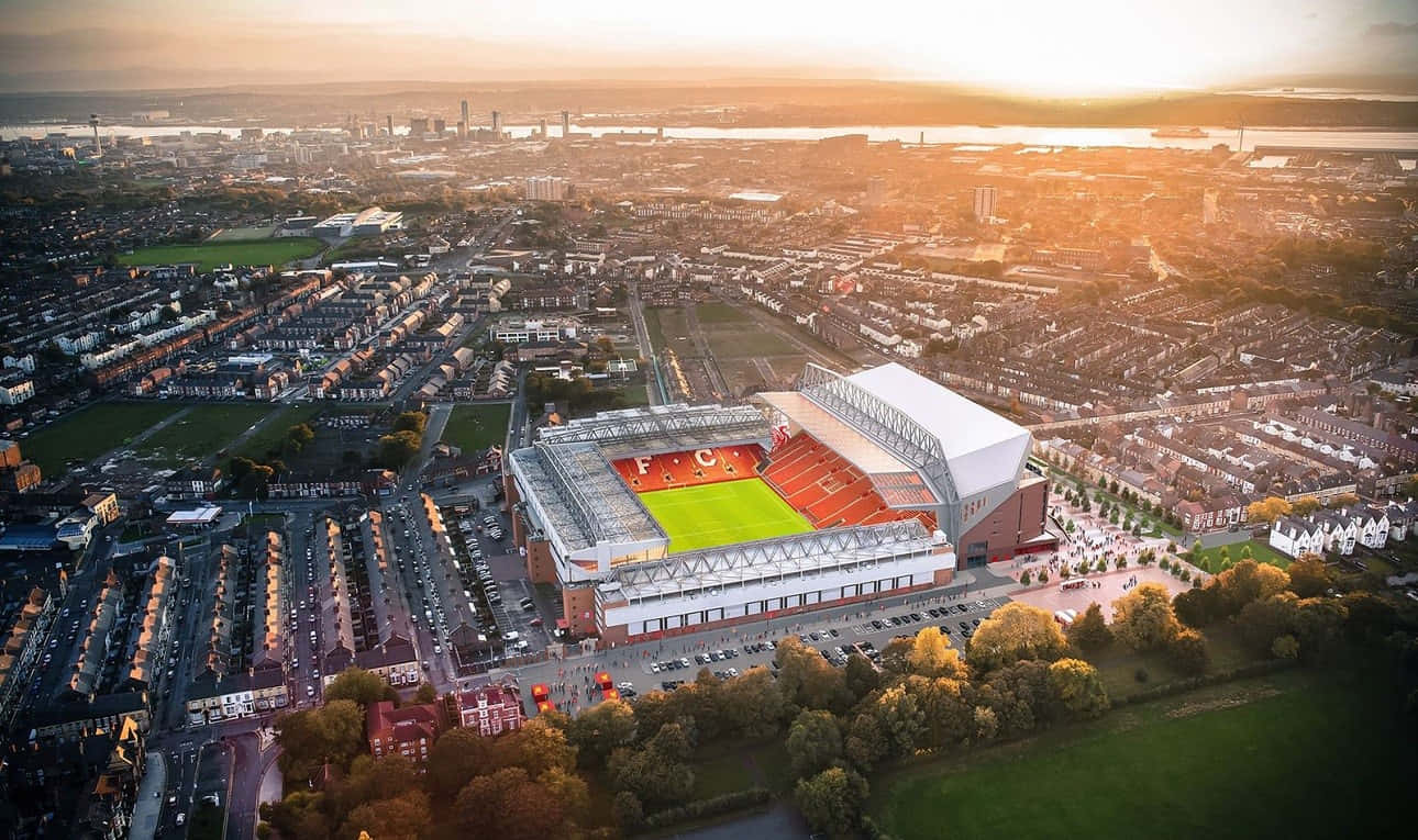 Anfield Stadium Aerial View Sunset Wallpaper