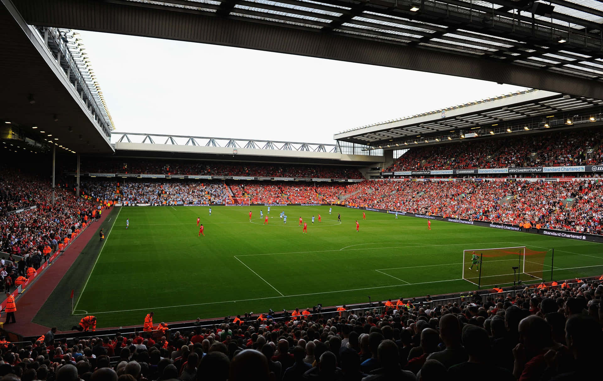 Anfield Stadion Liverpool Wedstrijd Dag Achtergrond