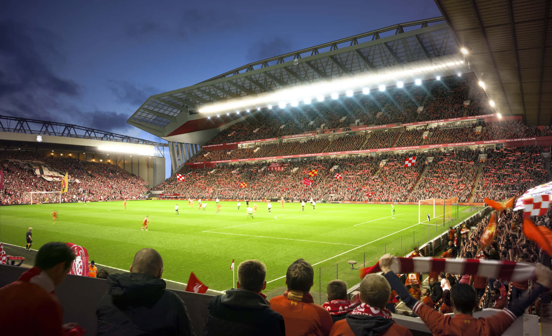 Anfield Stadium Liverpool Match Evening Wallpaper