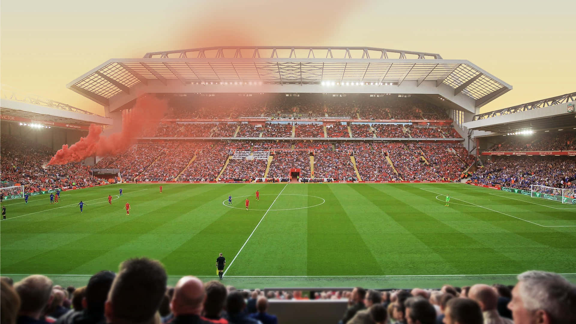Anfield Stadium Matchday Atmosphere Wallpaper