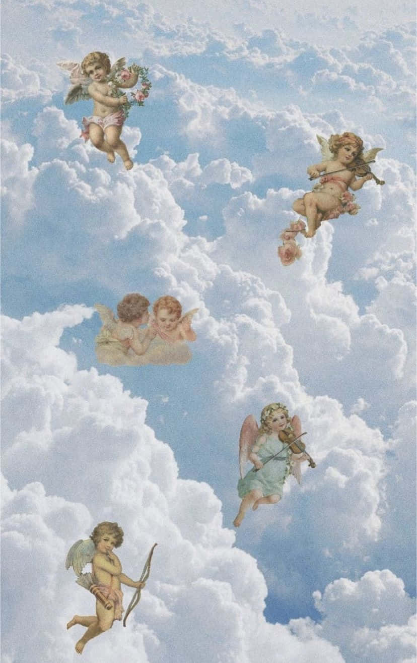 A celestial view of the sky adorned with angelic clouds Wallpaper
