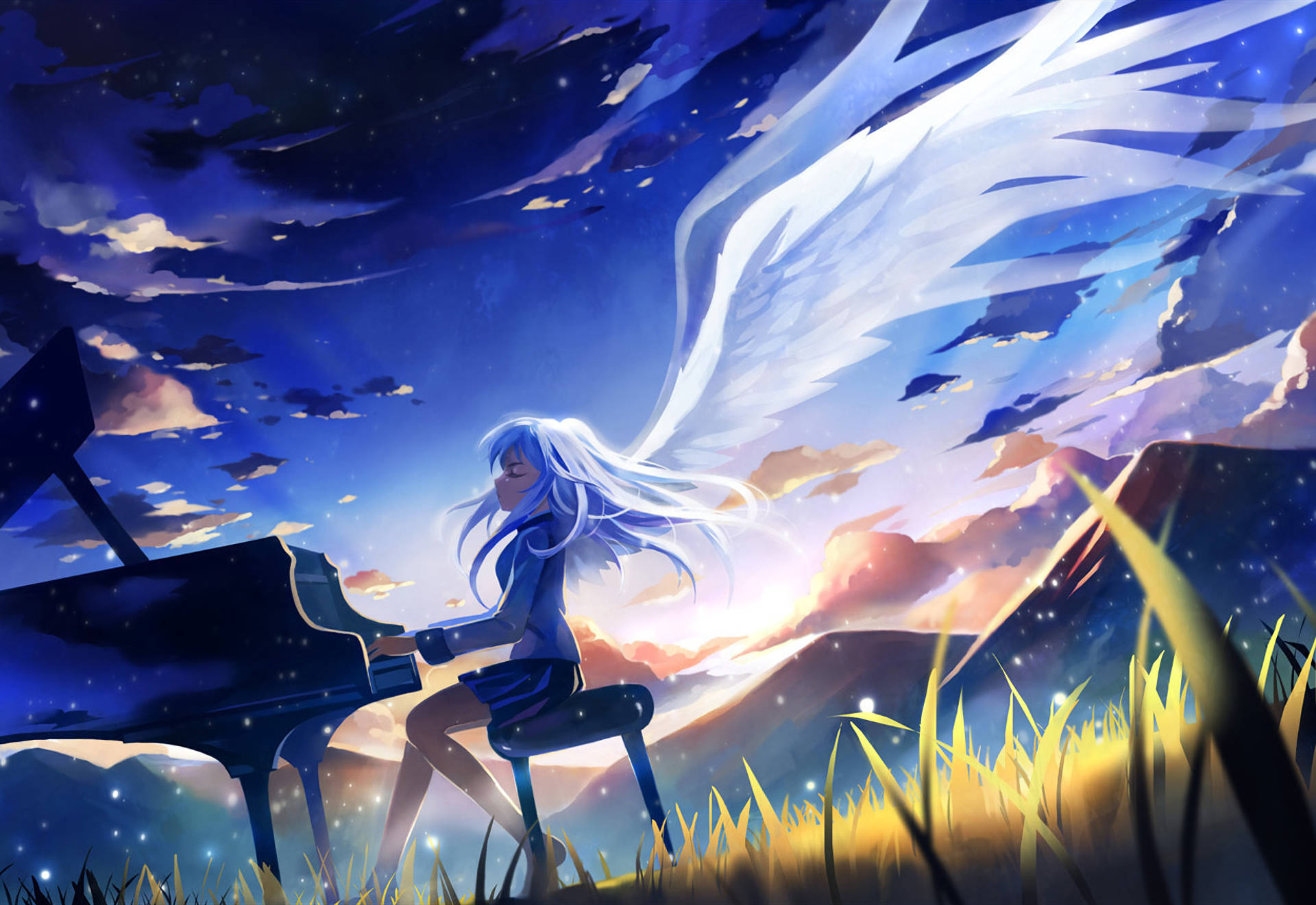 Download Angel Beats Playing Piano Wallpaper 