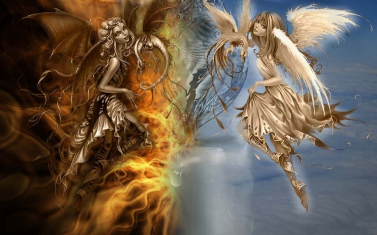 Angel Demon Duality Artwork Wallpaper