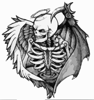 Angel Demon Skeleton Tattoo Design PNG