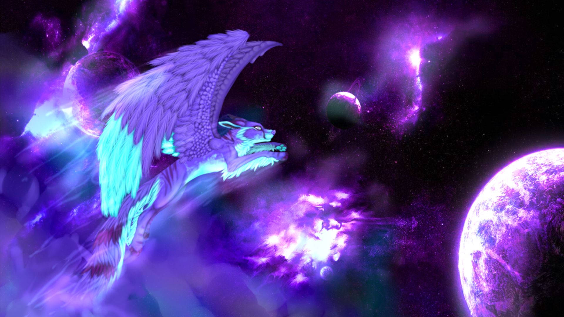 Angel Dog In Cute Galaxy Background