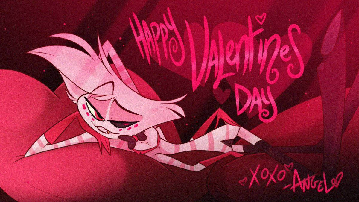 Angel Dust gives a Valentine's Day gift to Valentino in Hazbin Hotel Wallpaper