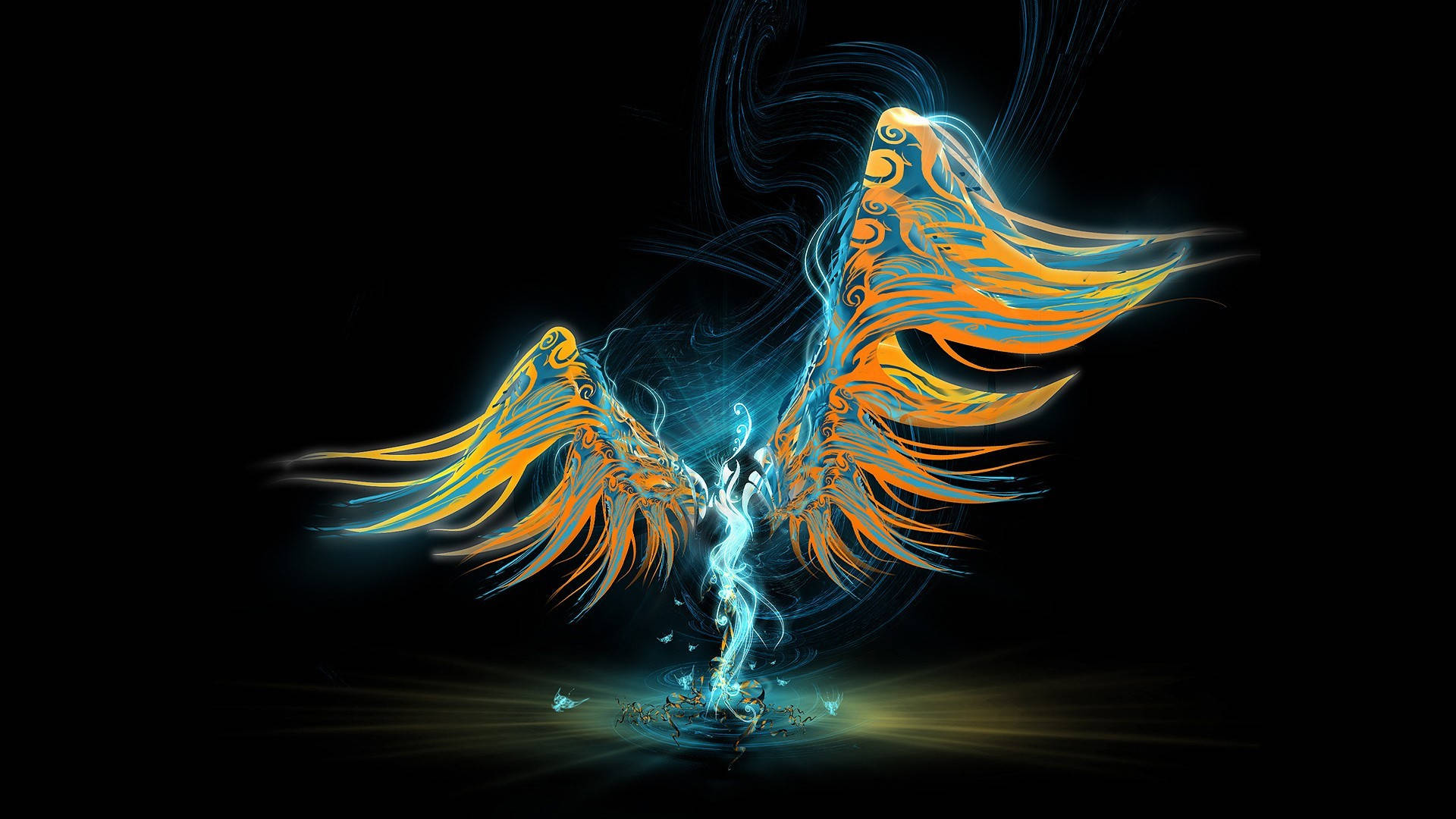Angel Fire Wings In Darkness Wallpaper