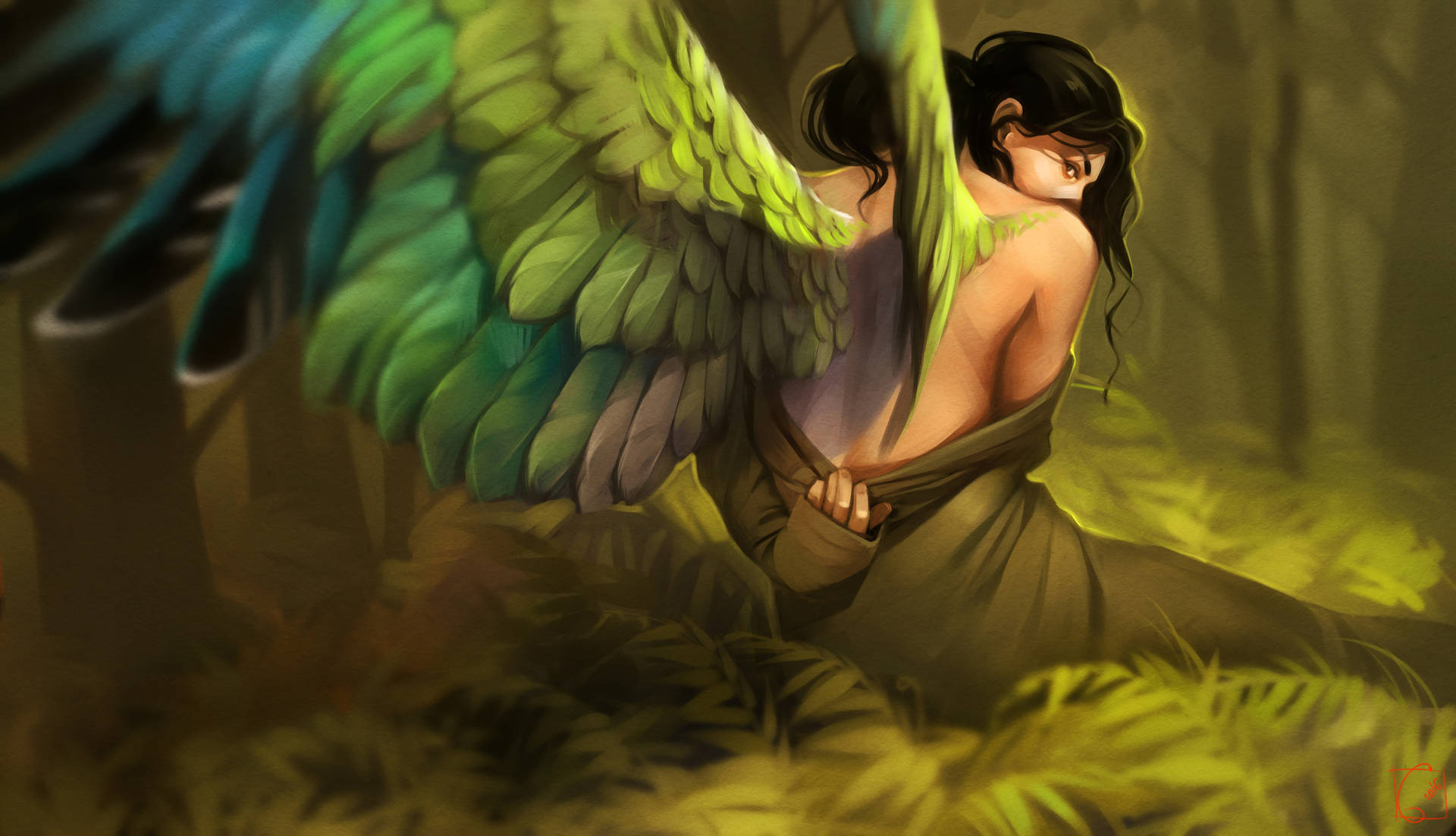 Angel Girl With Green Wings Picture