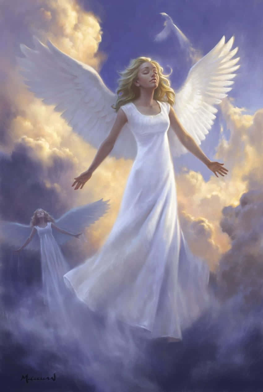 White Angel Heaven Background In Clouds Background