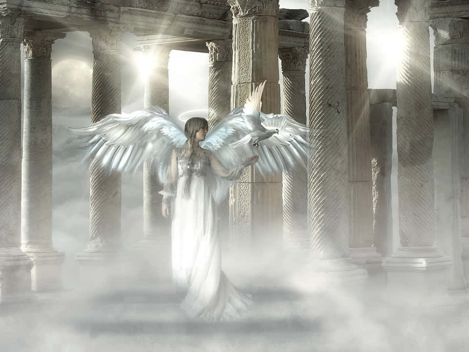 Angel Heaven Background Against Ruins Background