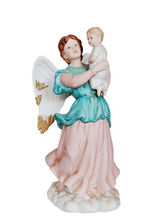 Angel Holding Child Statuette PNG