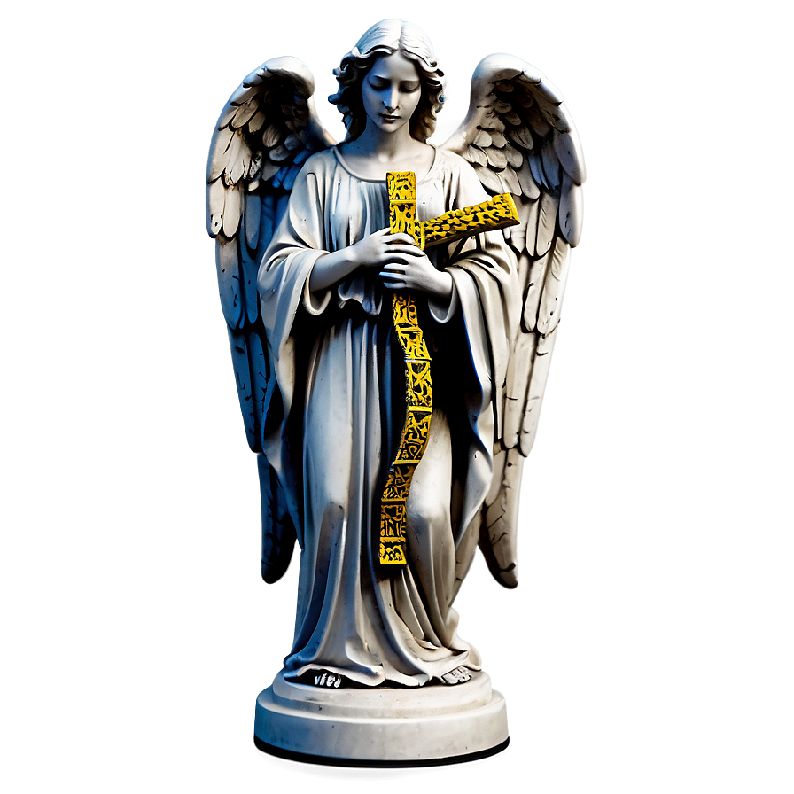 Angel Holding Cross Statue Png Qps64 PNG