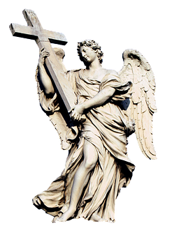 Angel Holding Cross Statue PNG