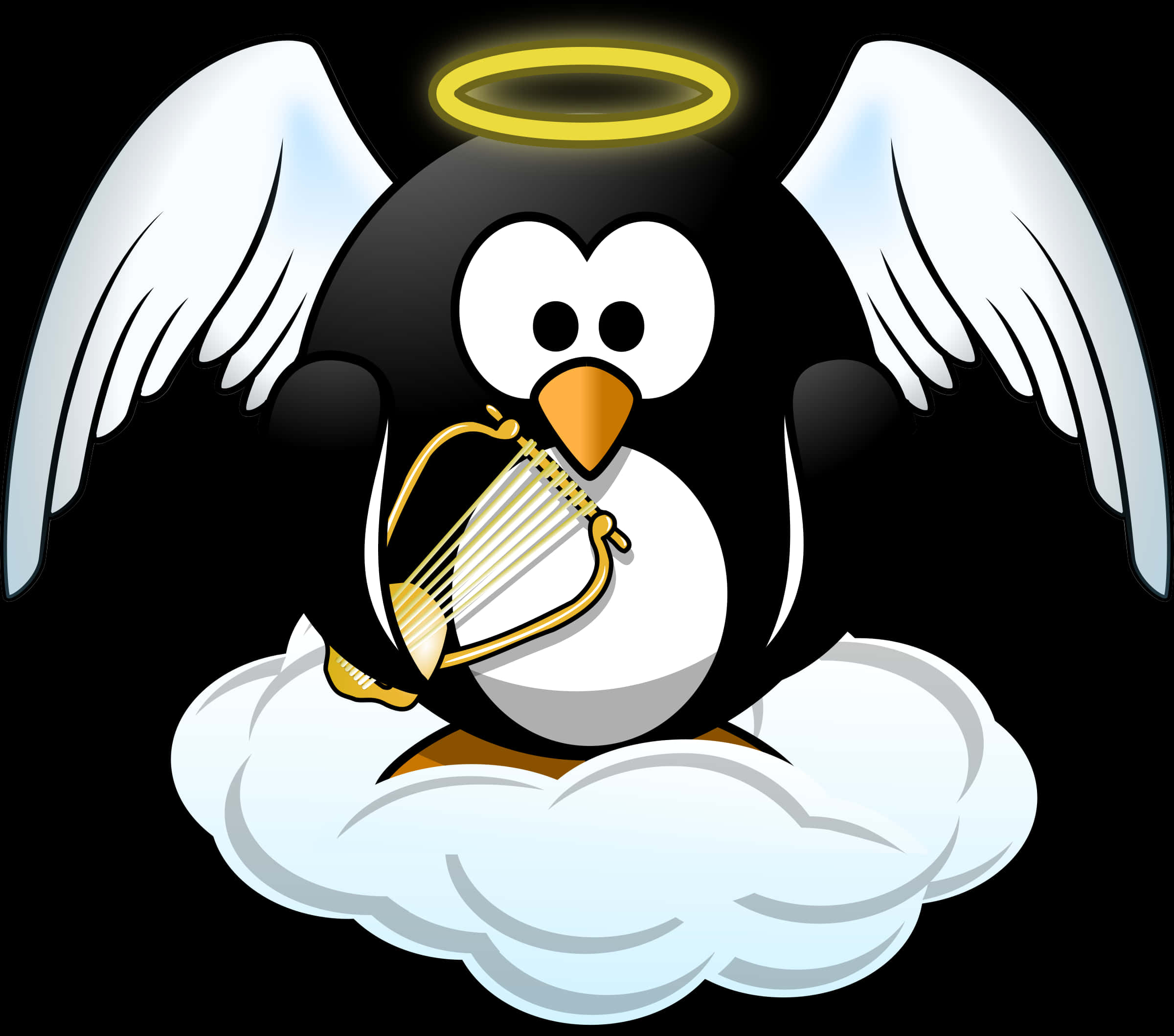 Download Angel Penguin Harp Cloud Illustration | Wallpapers.com