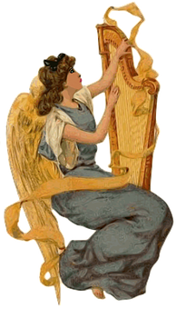 Angel Playing Harp Vintage Illustration PNG