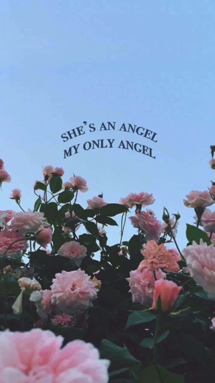 Angel Quote Among Pink Flowers Vintage Aesthetic Wallpaper