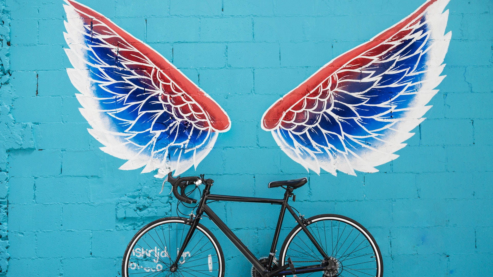 Angel's Wings Wall Painting Road Bike Wallpaper