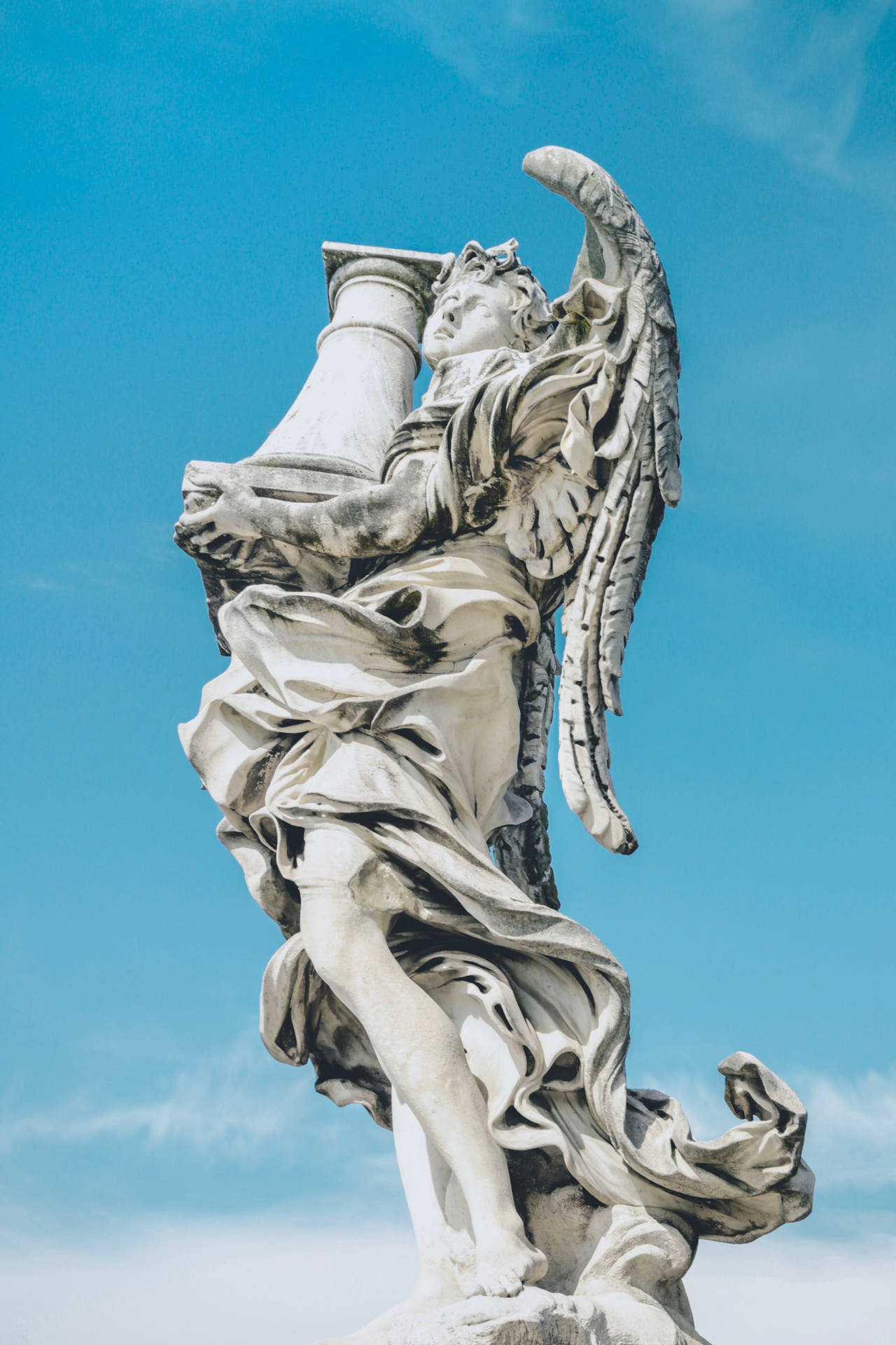 Angel Statue Holding A Column Wallpaper