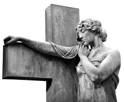 Angel Statue Leaning On Cross PNG