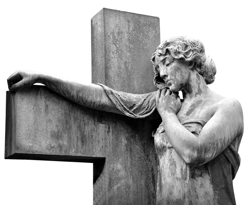 Angel Statue Leaningon Cross PNG