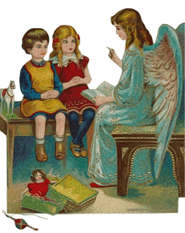 Angel Teaching Children Vintage Illustration PNG