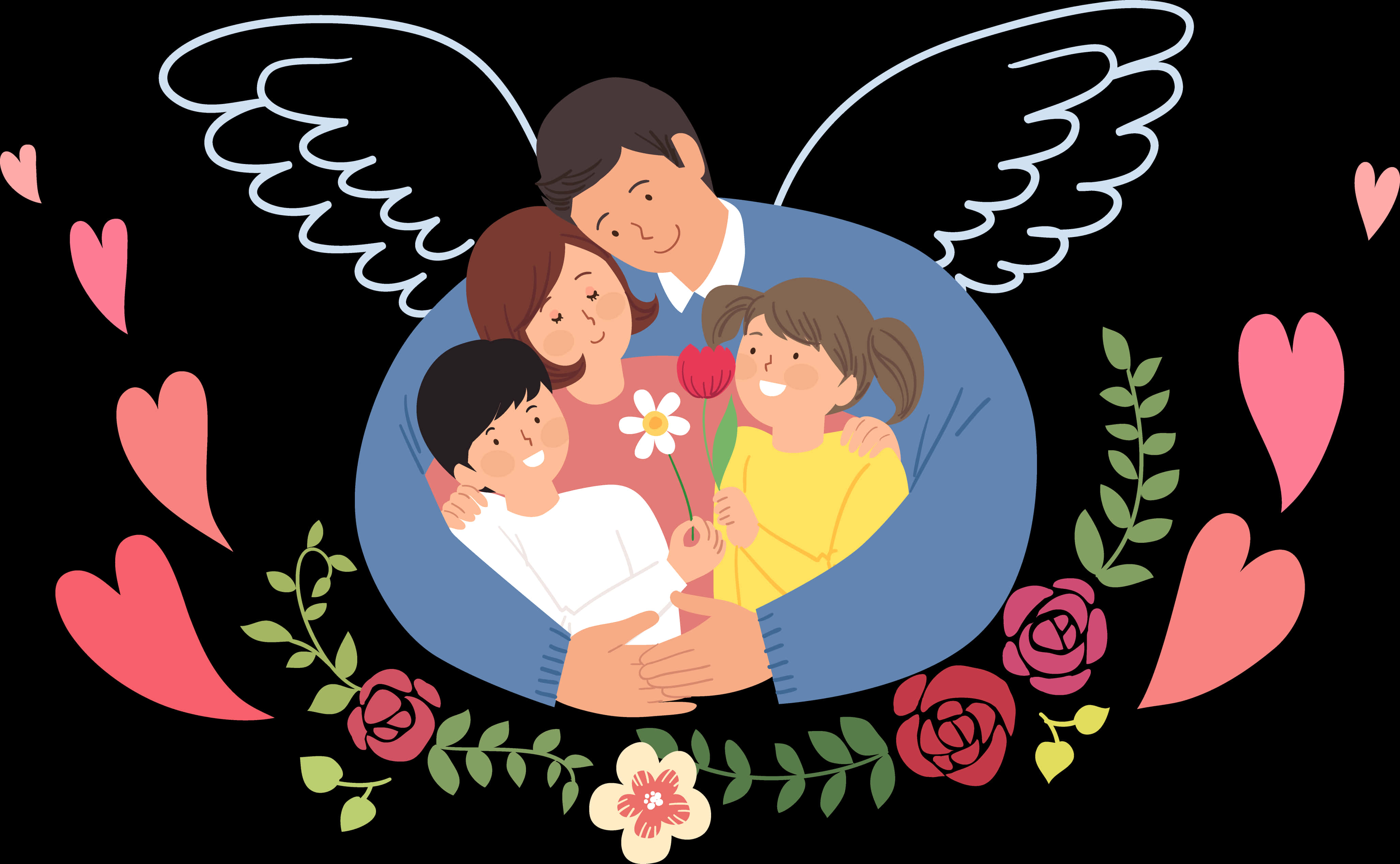 Angel Winged Family Embrace PNG