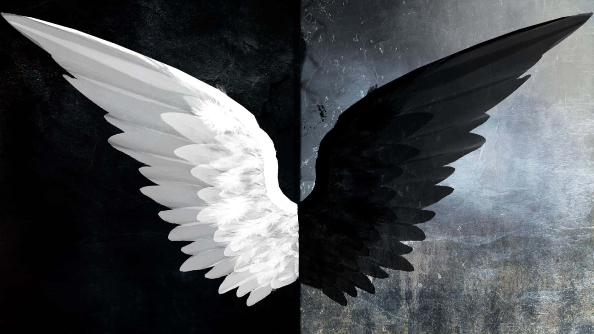 Et sort og hvidt billede af to vinger