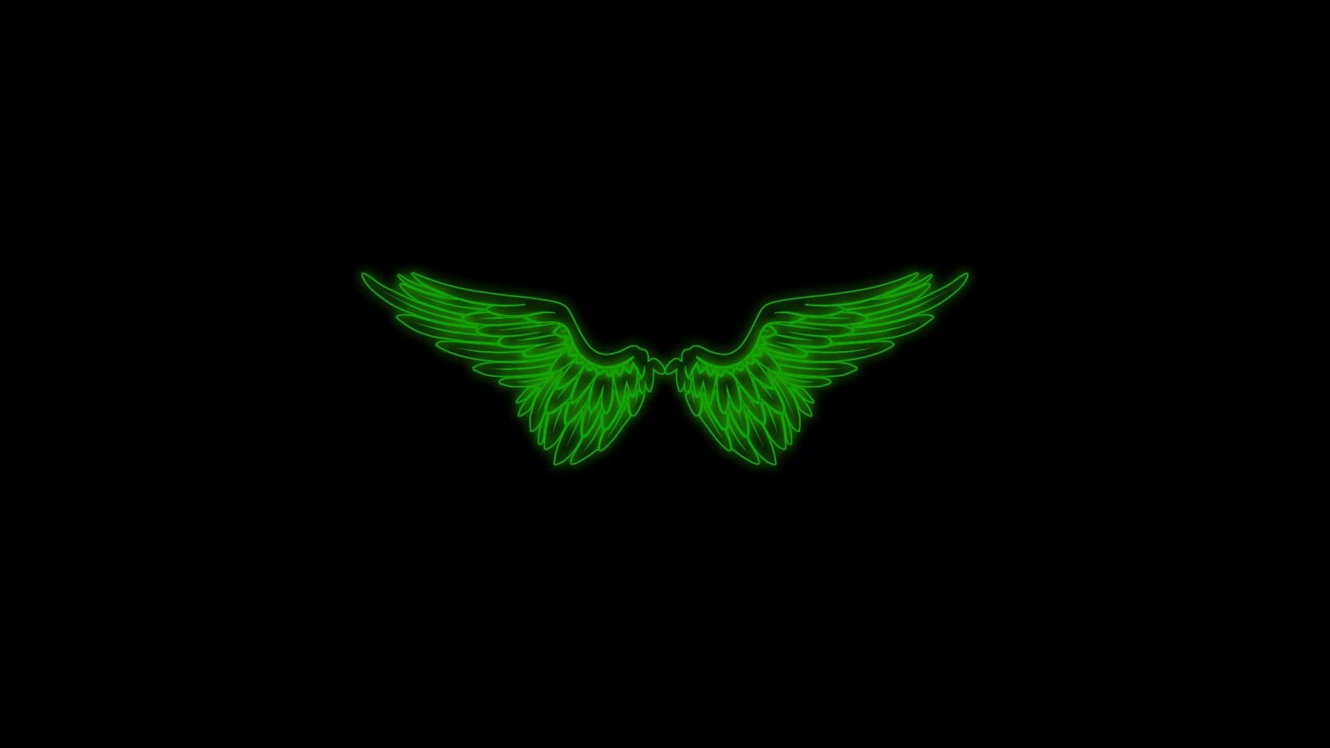 green wings on a black background