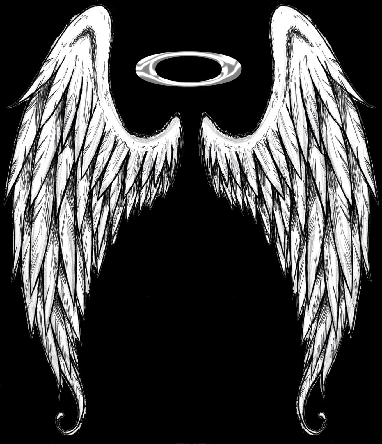 Angel Wingsand Halo Sketch PNG