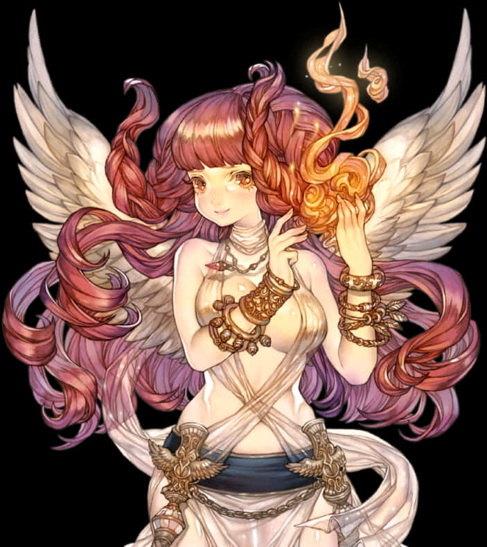 Angel_with_ Curly_ Hair_ Artwork PNG