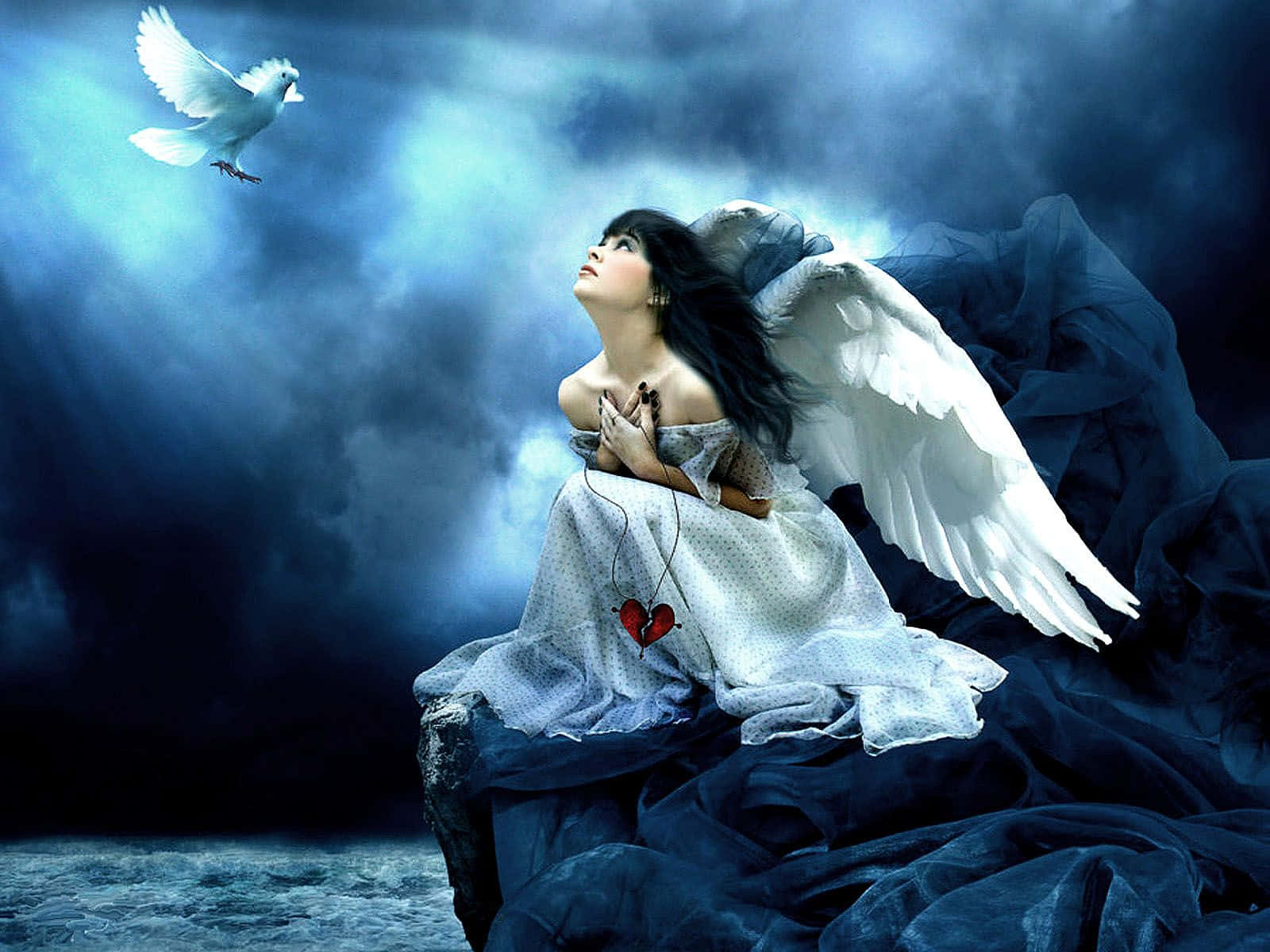 Serene Angelic Figure Surrounded by Glowing Light Wallpaper
