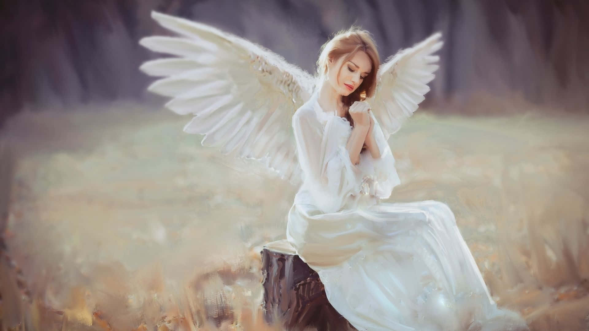 Serene Angelic Figure Surrounded by Ethereal Light Wallpaper