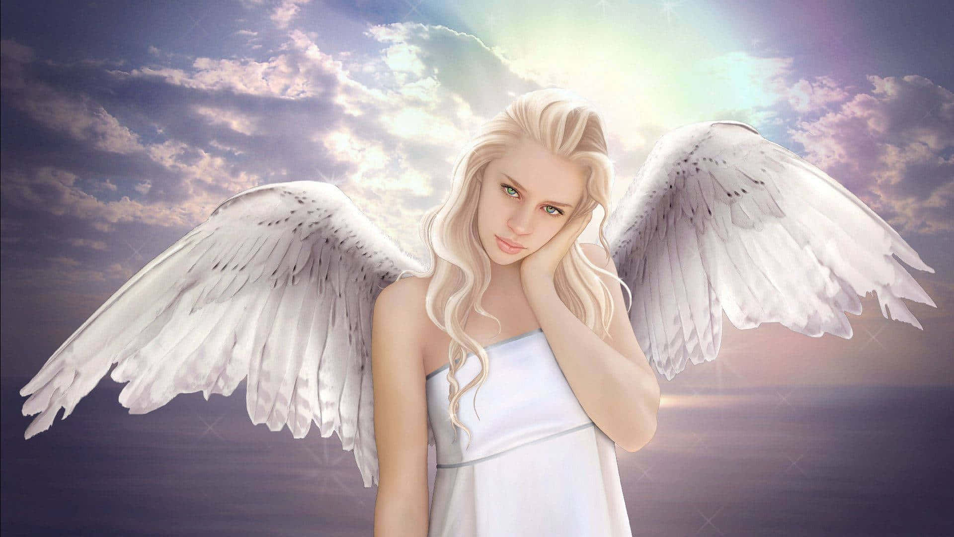 Serene Angelic Figure in Heavenly Light Wallpaper