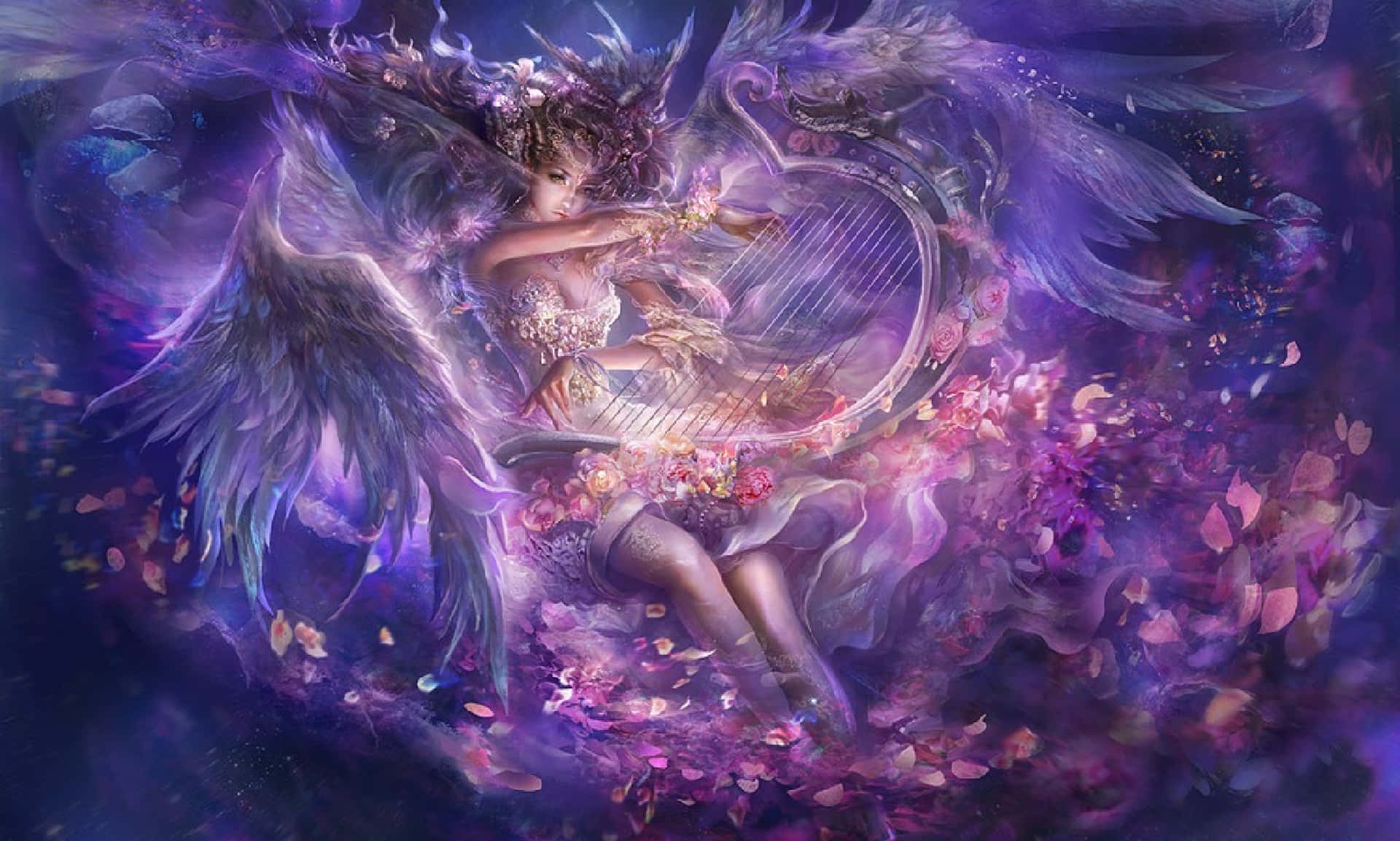 Serene Angelic Figure with Radiant Lights Wallpaper