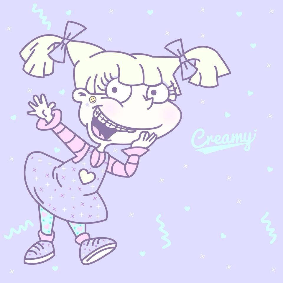 Caption: Playful Angelica Pickles in Pastel Blue Background Wallpaper