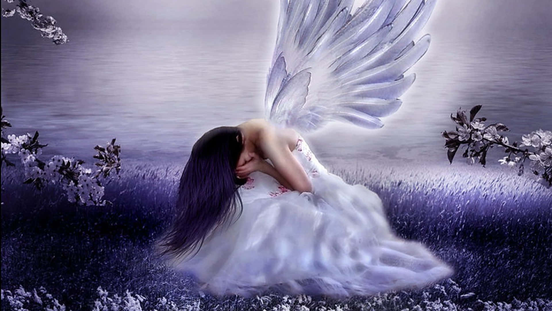 A beautiful cosmic landscape featuring bright angelic wings.