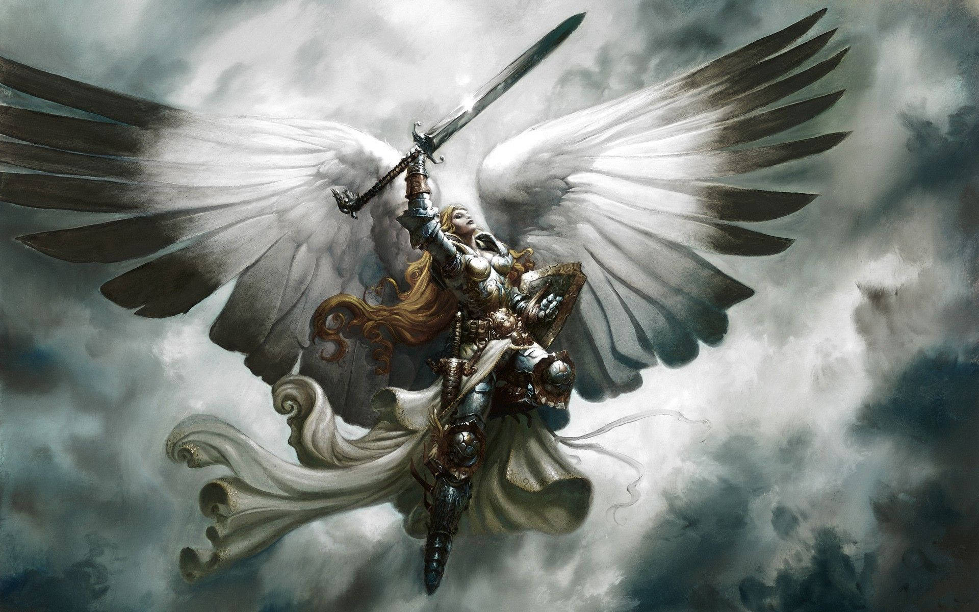 Angels In Heaven Knight Sword Wallpaper