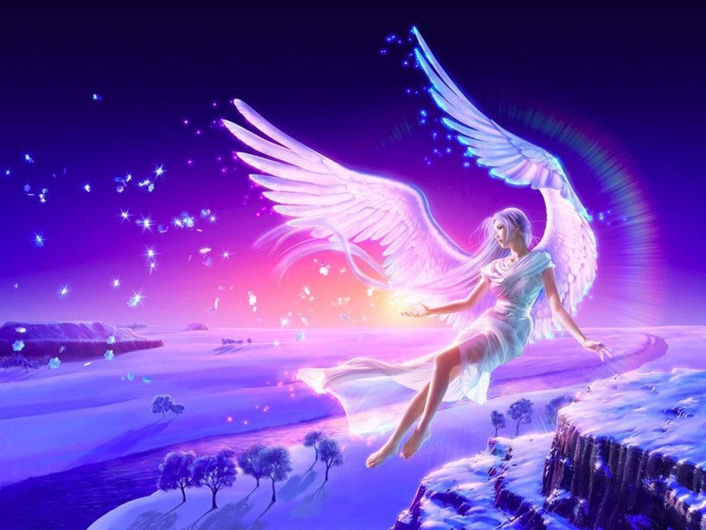 Angels In Heaven Violet Background Rainbow Wallpaper