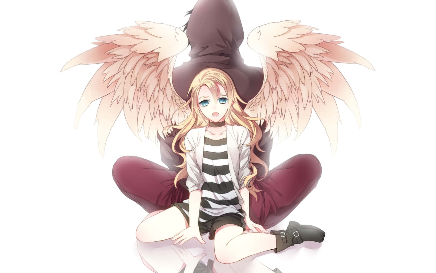 A Girl With Wings Sitting On The Ground