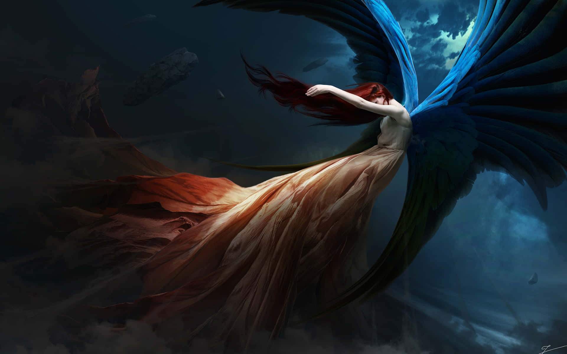 A Woman With Wings Flying In The Sky