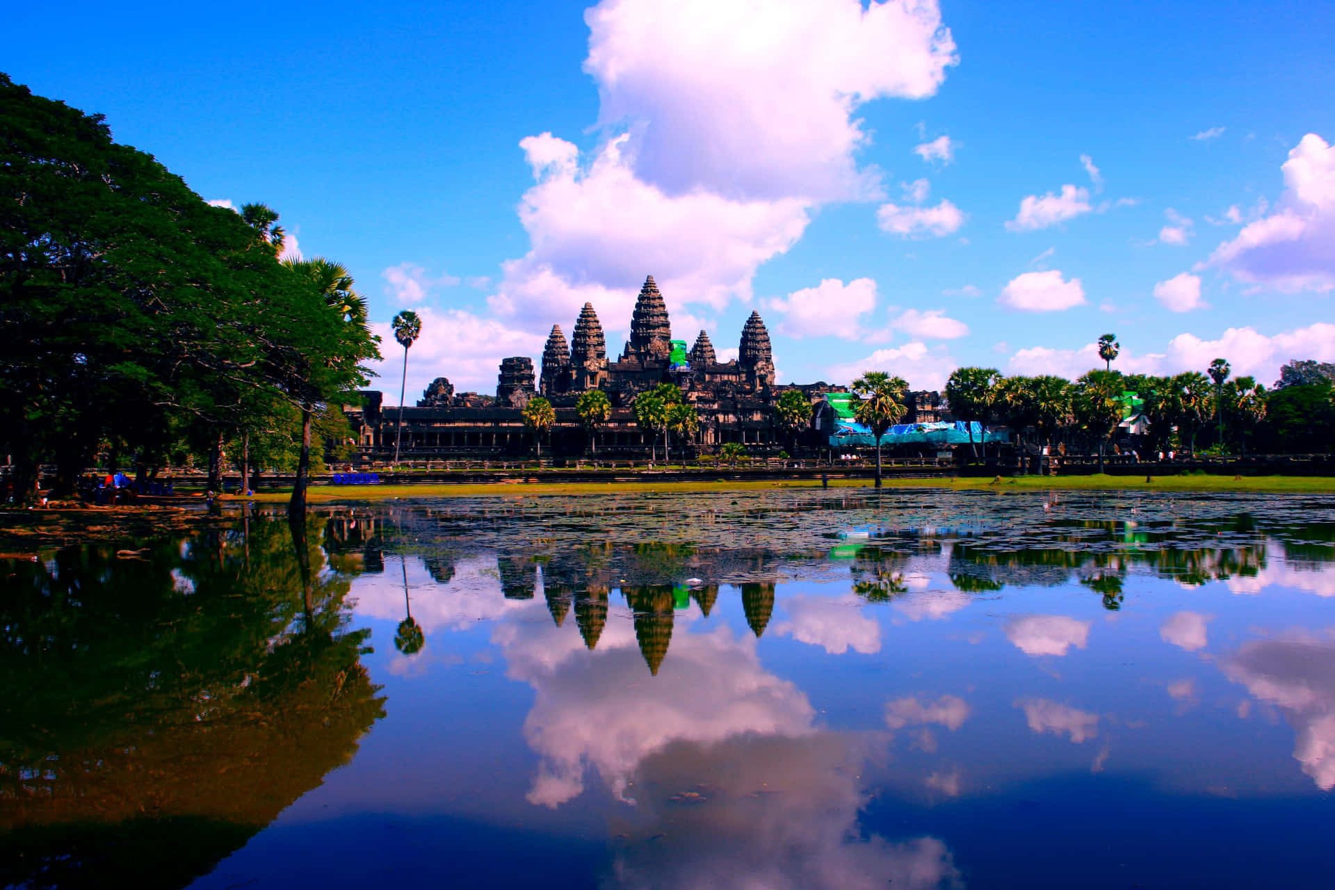 Angkor Thom Blue And Pink Wallpaper