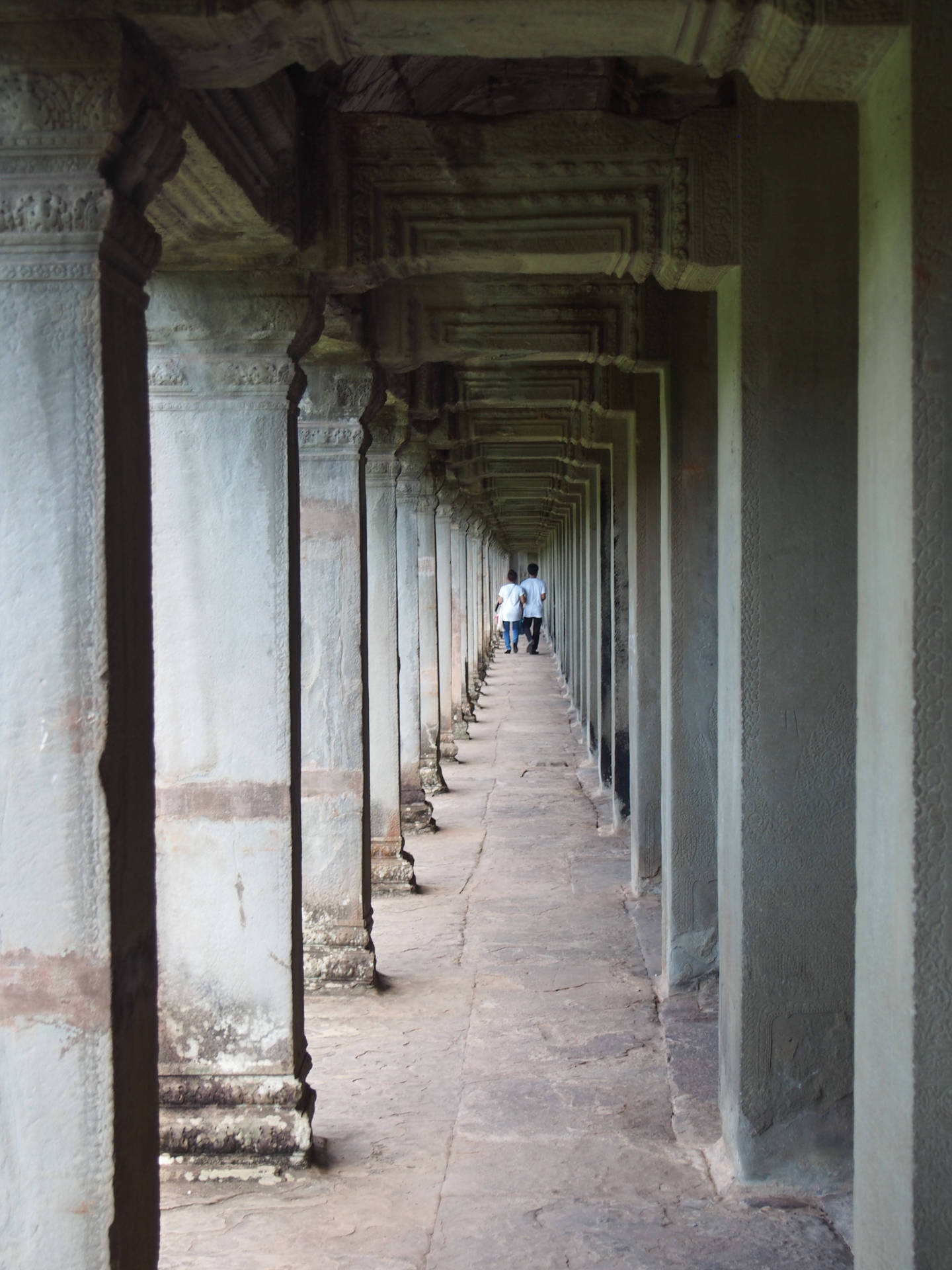 Maestosocorridoio Di Angkor Wat, Uno Sguardo All'antica Cambogia Sfondo