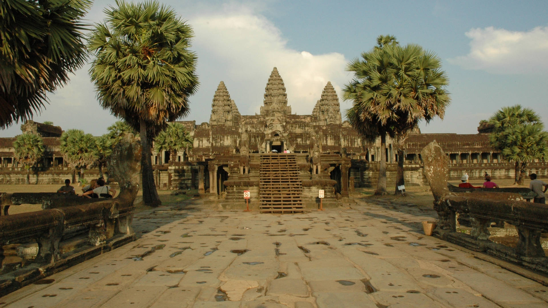 Angkorwat Con Árboles Junto A La Carretera Fondo de pantalla