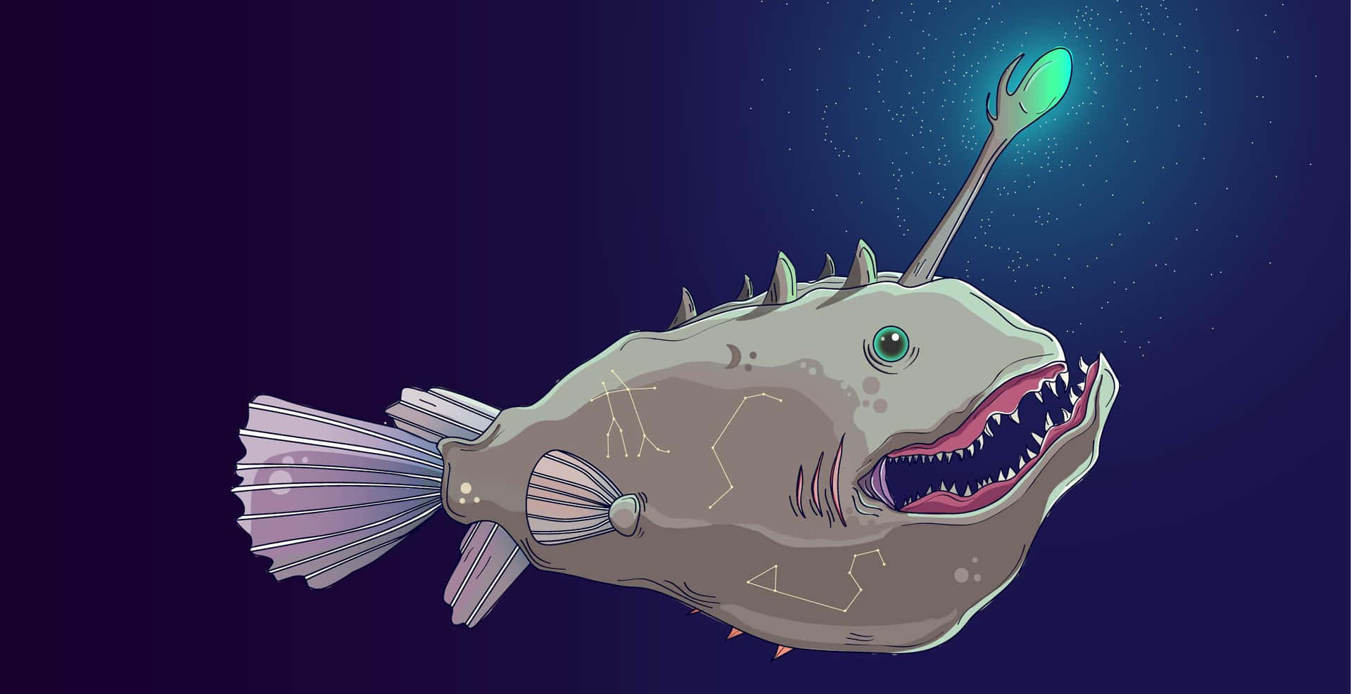 Anglerfish Illustration Deep Sea Predator Wallpaper
