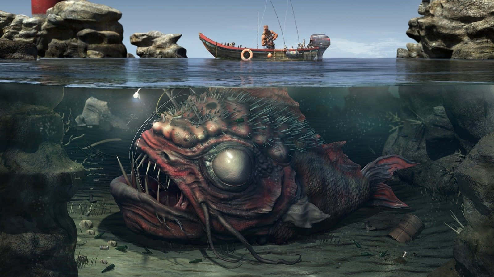 Anglerfisk Under Båden Skræmmende Hav [billede]
